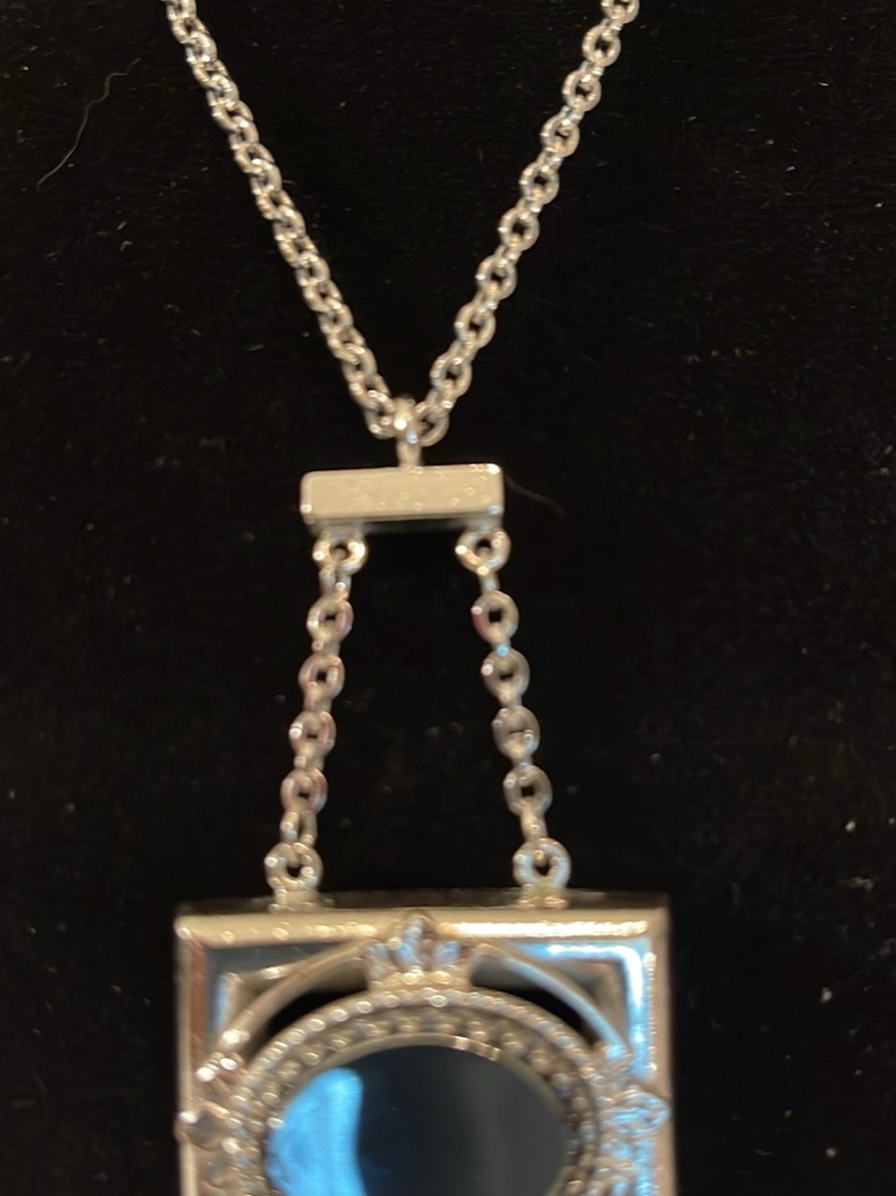 Whiting & Davis Silver-Tone Necklace with Black Oval Accent
